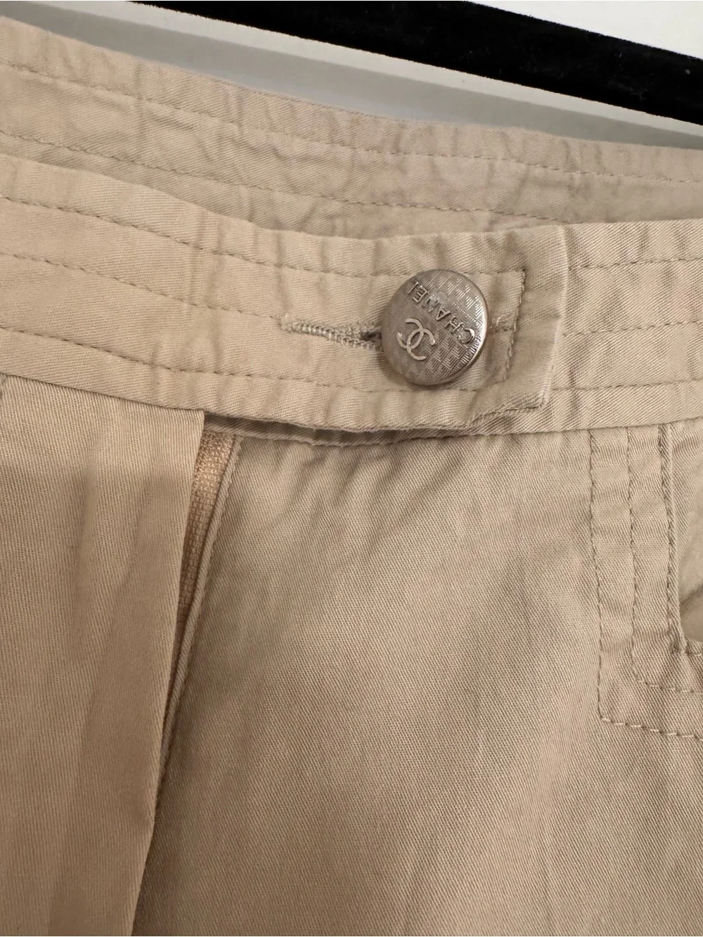 CHANEL VINTAGE KHAKI ANKLE TRACK TROUSERS-SIZE 40-MINT CONDITION